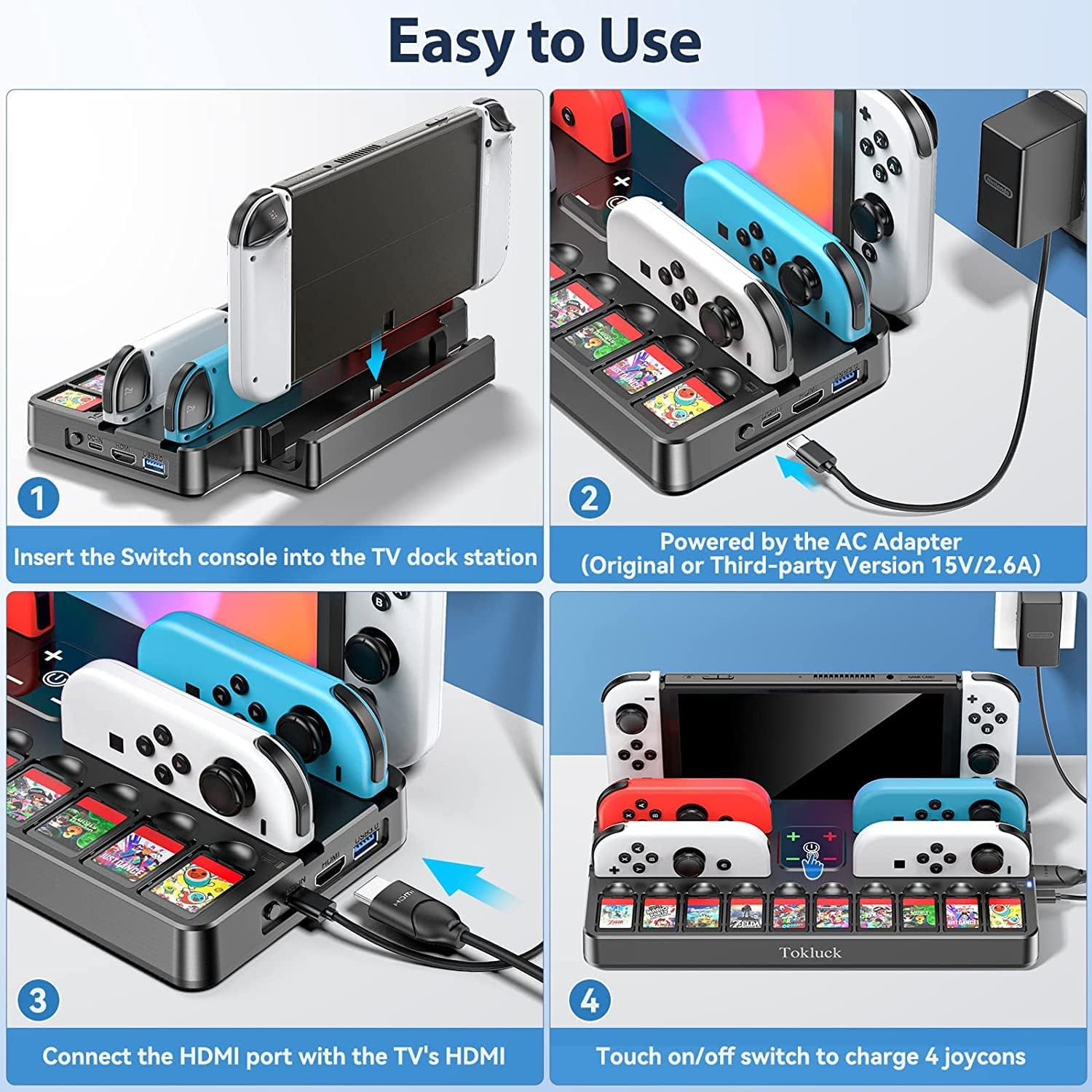 BASE DE CARGA PARA JOY-CON CON DOCK O CONVERTIDOR DE VIDEO INCLUIDO - NINTENDO SWITCH