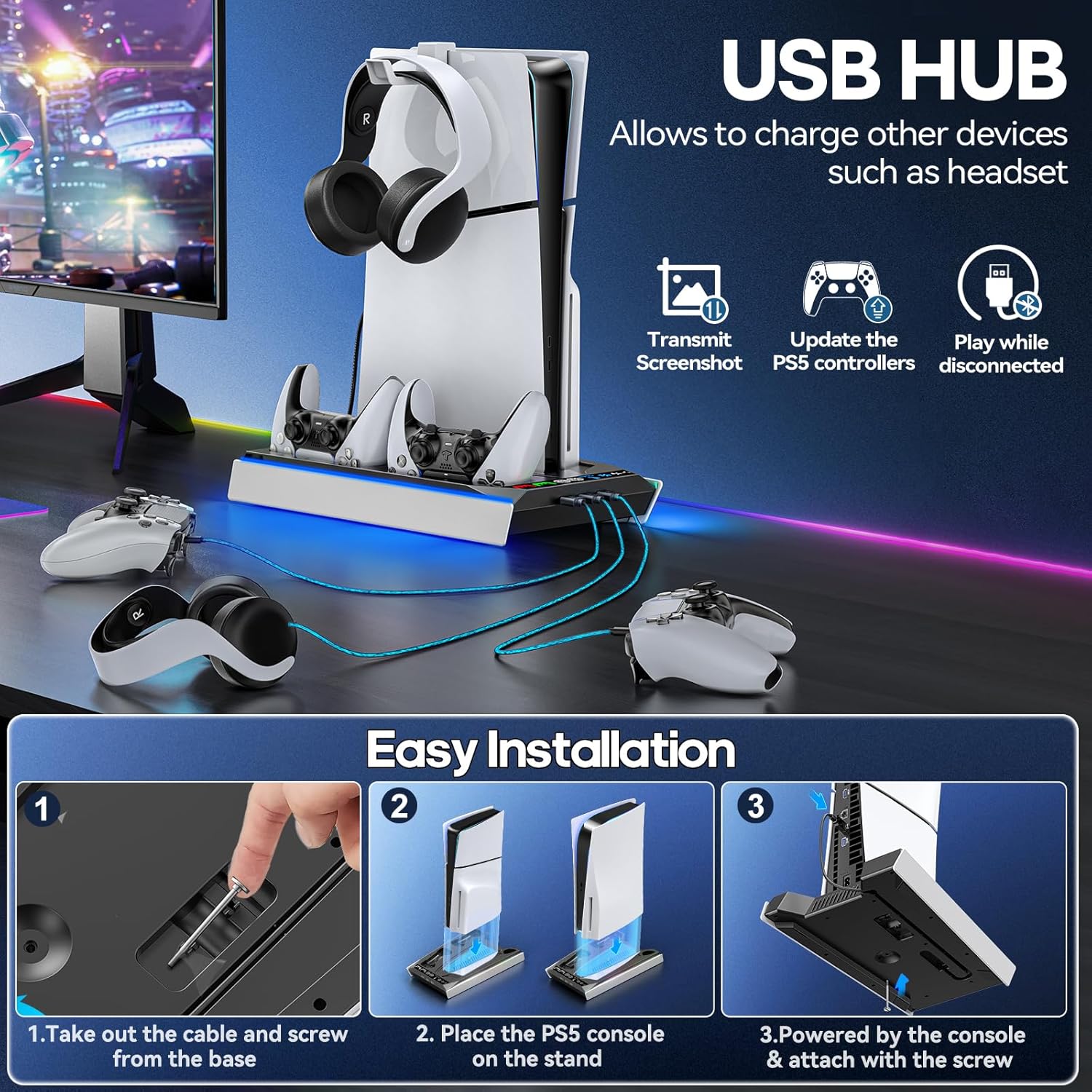 BASE COMPLETA + SOPORTE DE PARED NG-P5303 PARA PS5